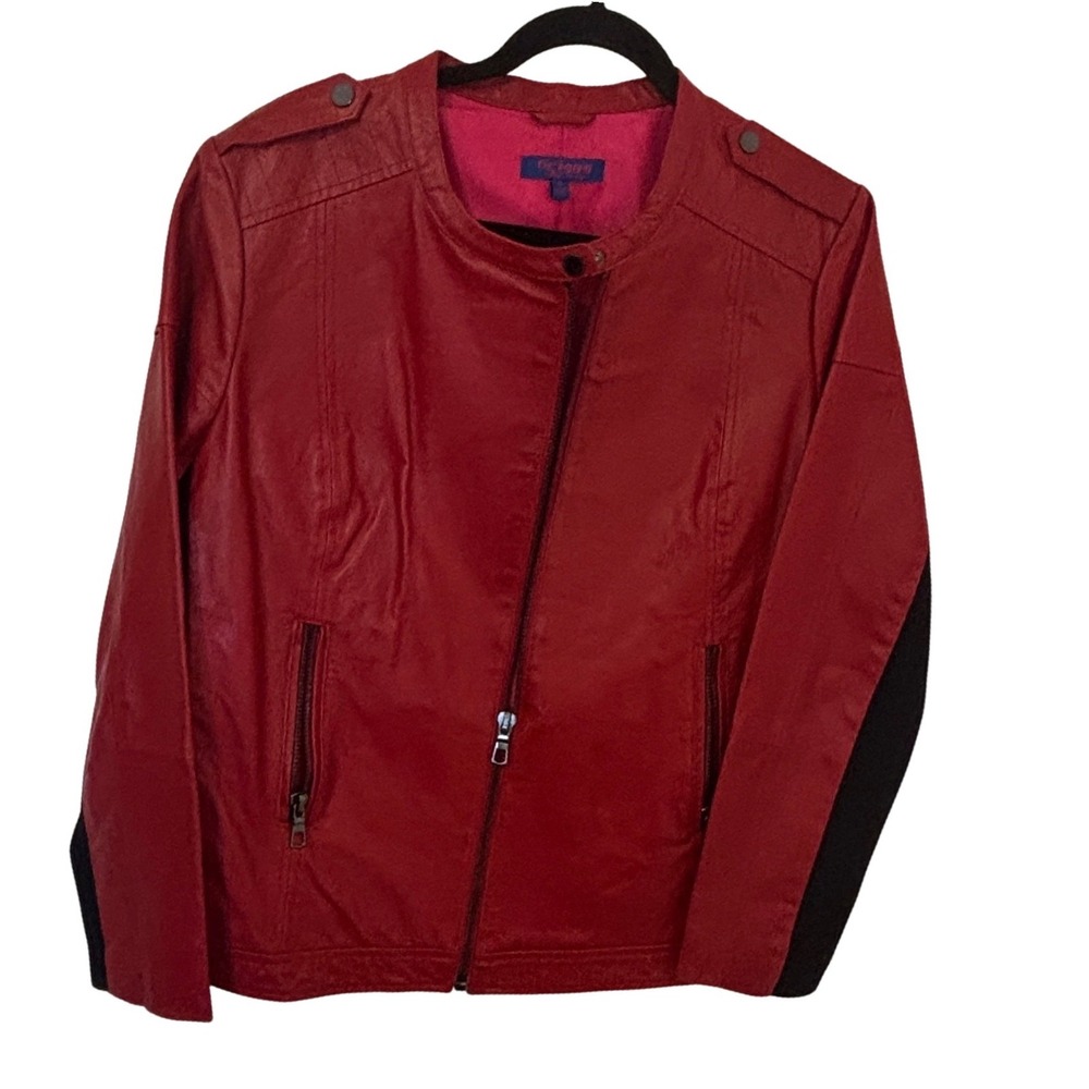 Twiggy London Leather Jacket Womens XL Red Black Y2K Retro Moto Streetwear Boho